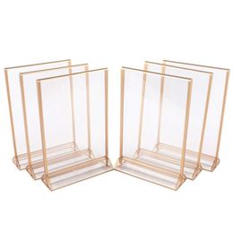 Party Decoration Gold Double Sided Picture Frames Acrylic Sign Holders Vertical Po Stand For Table Numbers Wedding Cards Pressed F236r