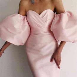 Women Sexy Mid-calf Black Pink Off the Shoulder Party Elegant Celebrity Satin Prom Cocktail Bodycon Dress 210416237f