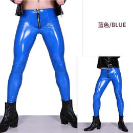 Men's Pants Men Thin Leisure Bright Leather Tight Ninth Trousers PVC Latex Ammonia Faux Punk Legging Glossy Shiny Pencil231u