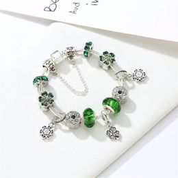 four leaf Glass Beads fit for charm braclets 925 silver bangle clover charms pendant DIY student Jewellery for girl women with bag o2032