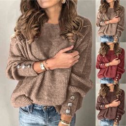 Womens Sweaters Women Turtleneck Sweaters Autumn Winter Elegant Solid High Collar Knitted Jumper Button Long Sleeve Loose Knitwear Pullovers 231013