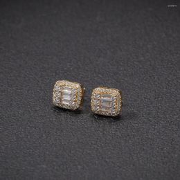 Stud Earrings 2023 Styles Mirco Pave Bling Iced Out Cubic Zircon Prong Setting Brass Fashion Hip Hop Jewellery BE036