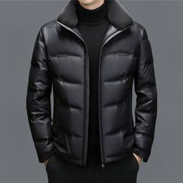 Casual Down Jacket Sheepskin Leather Jackets Mens Winter Coats Black Tops Windbreakers Waterproof Overcoat Plus Size