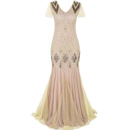 Casual Dresses Women Vestidos 1920s Great Gatsby Dress Long Vintage Short Sleeve Maxi Party For Prom Cocktail Mother Of Bride2579