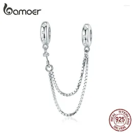 Loose Gemstones Bamoer Genuine 925 Sterling Silver Safety Box Chain Charm For Original Bracelet Stopper Charms With Silicone SCC1419