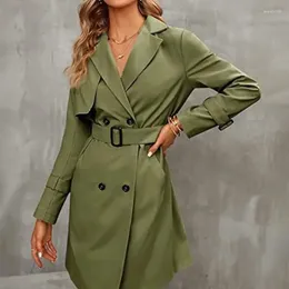 Women's Trench Coats Fashion Solid Colour Tie Up Waist Classic Lapel Double Breasted Coat Trend At A Loss Flash Sale