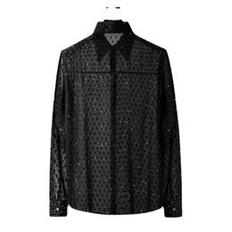 High-quality 3D Sequin Shirts Men Loose Long Sleeve Casual Shirts Social Party Nightclub Stage Performance Costumes Streetwear