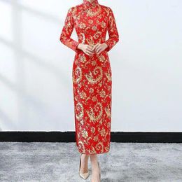 Ethnic Clothing 2023 Women Cheongsam Elegant High Slits Long Classic Chinese Style Dress For Weddings Female Evening Party