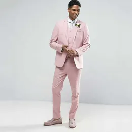 Men's Suits Pink Linen Slim Men For Wedding Beach Bridegroom Groom Tuxedo Fit Formal Man Blazer 3piece Terno Masculino