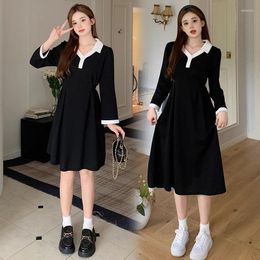 Casual Dresses 2023 Autumn Hepburn Style Summer Slimming Skirt Collar Belly-Covering Youthful-Looking Fat Hiding Dress