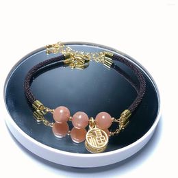 Link Bracelets Style!Wholesale 1pcs Natural Sun Stone Bead Bracelet Genuine Semi-Precious Gem Jewellery 18cm