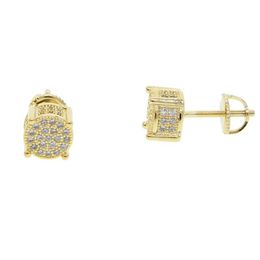 Hip hop mens gold round earring with cz mirco paved square shape iced out screw back stud earrings238l