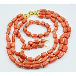 Choker Exquisite. 12-15MM Thick. Natural Coral Necklace. Bracelet. Earrings. Classic Women's Wedding Jewellery Set