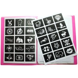 Tattoo Books 446pcs/Lot Reusable Sticker Tattoo Stencils Book Painting Template Airbrush Glitter Henna Tattoo Stencil Set Album Fixed Style 231012