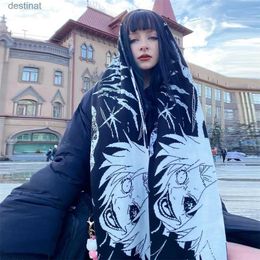Scarves Fashion creative Japanese Anime striped knitted women's scarf men's winter scarf apron black tassel luminous Y2K Kpop GothL231013