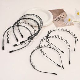 Non Slip Unisex Black Metal Spiral Wave Headband Men Women Flexible Sports Hair Band Hair Accessories DIY