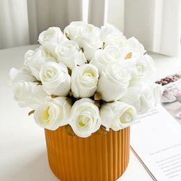 Dried Flowers 12PCS Rose Artificial Flower for White Wedding Decoration Silk Flower for Home Table Decor Fake Flower Valentine's Day Gift 231013