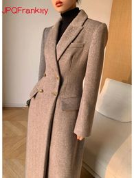 Women's Wool Blends Coffee Colored Suit Woolen Autumn and Winter Retro Highend Temperament Waist Length Coat Women Jacket 231012