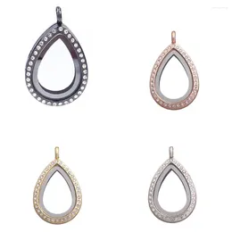 Pendant Necklaces 1PCS/lot Little Water Drop Rhinestones Floating Locket Teardrop Glass Magnetic Fit For Charms Jewelrys