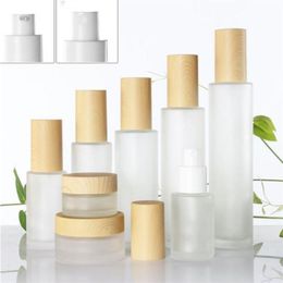 30ml 40ml 60ml 80ml 100ml 120ml Frosted Glass Cream Jar with Plastic Imitated Wood Lid Makeup Lotion Pot Spray Pump Bottle Cjpvn