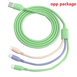 3 in 1 Liquid Silicone Charge Cables 1.2M USB Fast Charging Cable Type C Android Charger Cord For Samsung Galaxy s24 s23 A71 Xiaomi Opp Package