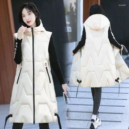 Women's Vests 2023 Down Cotton Waistcoat Womens Winter Parkas Thicken Warm Cotton-Padded Long Coat Female Hooded Sleeveless Puffer