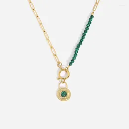 Pendant Necklaces 2023 Green Malachite Beads Lock For Women Gold Plated Stainless Steel Choker Waterproof Jewellery Gift