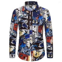 Men's T Shirts Men Splicing Printed Business Leisure Retro Long-sleeved Shirt Top Blouse Flower 3D Print Camisa Vintage Baggy