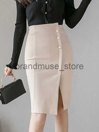 Basic Casual Dresses High Waist Pencil Skirts Women New Arrival 2023 Summer Korean Style Solid Colour Office Lady Knee-length Elegant Skirt W1351 J231013