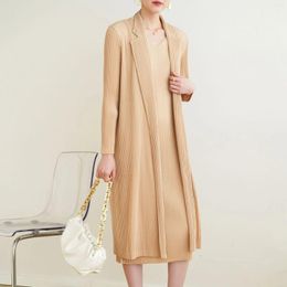 Women's Trench Coats ALSEY Miyake Pleated Commuter Simple Suit Collar One Button Coat Jacket Autumn Spring High-end Solid Colour