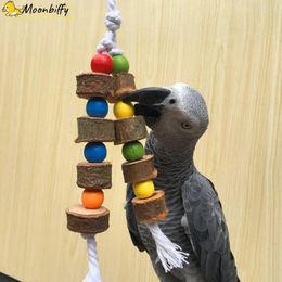 Other Bird Supplies Natural Wooden Birds Parrot Colourful Toys Chew Bite Hanging Cage Balls Two Ropes Blocks Tearing For Macaw