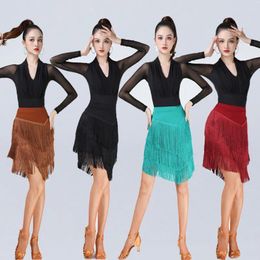 Stage Wear Latin Dance Dress For Women Practise Milk Silk Skirt Half-skirt With Tassels Bottom Competition And Performance 2023