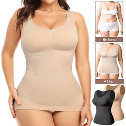 Waist Tummy Shaper Plus Size Women Cami with Built in Bra Shapewear Tank Top Control Camisole Female Slimming Compression Undershirt 231012