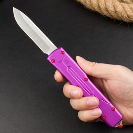 H1091 High Quality Auto Tactical Knife D2 Stone Wash Blade Purple Aviation Aluminium Handle Outdoor EDC Survival Pocket Knives with Nylon Bag