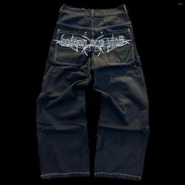 Men's Jeans Y2K Harajuku Retro Skull Graphic Baggy Black Pants Mens Punk Rock Hip Hop Gothic Wide Leg Trousers Streetwear