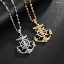 Pendant Necklaces Fashion Personality Anchor Shape Design Necklace Iced Cubic Zircon Wedding For Women Men Hip Hop Rock Jewelry