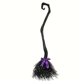 1pc, Halloween Witch Broom With Ribbons, Perfect For Costume Parties, Photo Booths, And Halloween Decorations, Fun And Tricky Supplies For Trick Or Treating