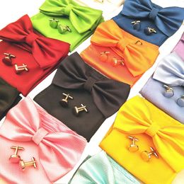 Bow Ties Bow Tie Men 3pcs Set Bowtie Pocket Square Cufflinks Shirts Suit For Wedding Business Man Neck Tie Handkerchief Bow Knot Cufflink 231012