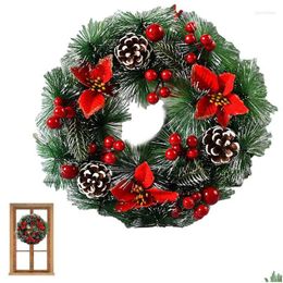 Decorative Flowers Prelit Artificial Christmas Wreath Front Door Wreaths With Pine Cones Berries And Rustic Dh76B