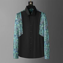 2023 Autumn Winter Peacock Printed Patchwork Shirt Men High Quality Long Sleeved Casual Business Dress Shirt Social Party Blouse