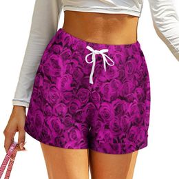 Women's Shorts Pink Rose Floral Flowers Print Oversized Streetwear High Waisted Kawaii Short Pants Womens Custom Pockets Bottoms