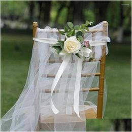 Decorative Flowers 46Cm Nordic Outdoor Artificial Fake Flower Arrangement Decor Wedding Party Leaning Chair Back With Ribbon Dh980