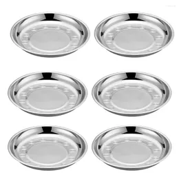 Dinnerware Sets 6 Pcs Stainless Steel Disc Round Cuisine Plate Camping Cutlery Soup Dish Mixing Salad Tray Elder Outdoor Coffee Table