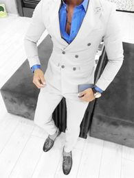Men's Suits Handsome Groomsmen Double-Breasted Groom Tuxedos Wedding Dress Men Blazer Prom Dinner (Jacket Pants Tie) K273