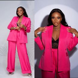 2 Pcs Hot Pink Women Suit Set Blazer And Flare Pants Formal Wedding Tuxedo Sexy Split Coat Jacket Prom Dress Custom Made Costume