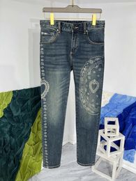 Men's Jeans Brand Autumn Winter Men Fashion Print Denim Straight Pants Chic Casual C625