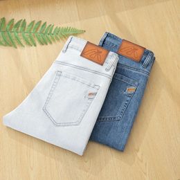 Men's Jeans 2023 Summer Light Gray Thin Slim Fit Classic Style Business Casual Cotton Soft Stretch Denim Trousers Male Pants 231012