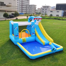 Inflatable Slide With Blower Kids Water Shark Slide Pool for Children Park Toys Backyard Outdoor Play Fun Splash Park Fun in Garden Toys Small Birthday Party Gifts