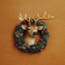 Christmas Decorations Christmas wreath deer head wall hanging living room background wall decoration simulation animal wall decoration porch ornaments 231013