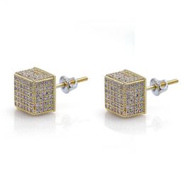 Mens Earrings Micro Pave Square CZ Gold Plated Iced Out Diamond Bling Stud Earings183u